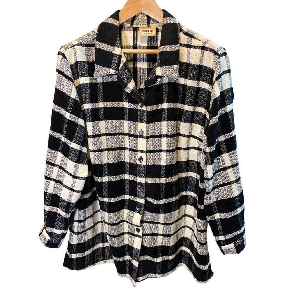 Monterey by Koret Black White Plaid Shacket Top Jacket Sz 18W